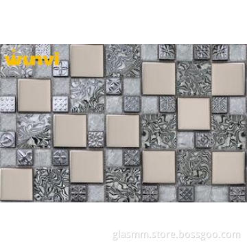 6mm Thickness Silver Stainless Steel Glass Mosaic Tiles For
